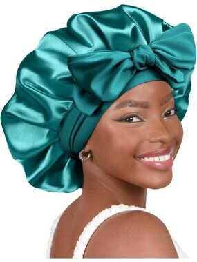 〽️Women Blue Zircon Double Layer Hair Wrap Reduce Prevent Frizz Satin Bonnet